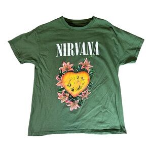 Nirvana Heart Shaped Box T Shirt Womens Large Green Short Sleeve